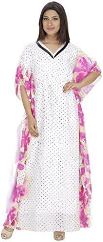 Saashiwear Women's Nightgown Cotton Printed Embroidered Ethnic Indian Maxi Kaftan