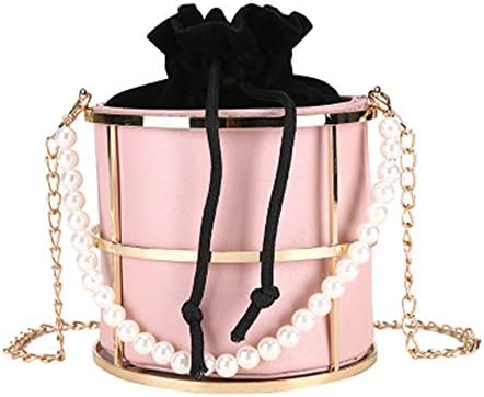 FUFUFUCHEN Women'S Birdcage Evening Bag Clutch Personality Pearl Handle Frame Metal Bucket Mini Bag Purse Women, Pink
