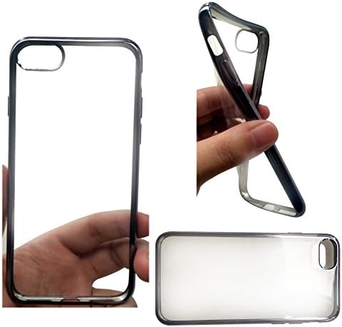 IGOUKJ Fashion Ultra Slim Transparent Clear Back Cover Electroplating Bumper Flexible Soft TPU Case for iphone 7 (Grey)