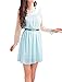 Allegra K Ladies Semi-Sheer Long Sleeves Splicing Belted Dress Light Blue M