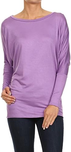 Fashiondio Women's Rayon Long Sleeve Bat-wing Dolman Top USA (XL, LAVENDER)