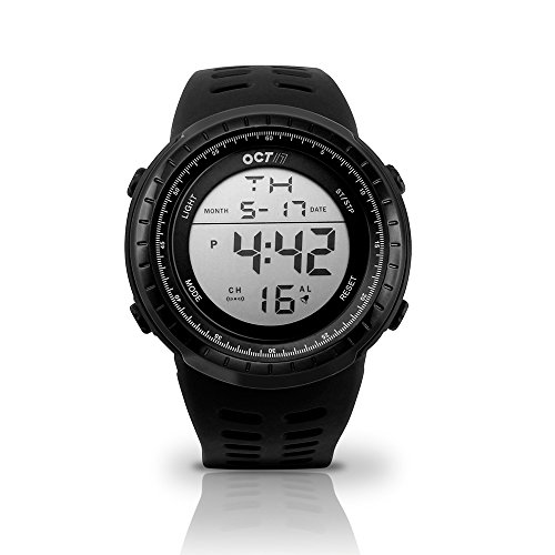 OCT17 Men's Mens Digital Sports Outdoor Watch Military Army Waterproof Fashion Casual Wristwatch Calendar Stopwatch Alarm LED Light - Black