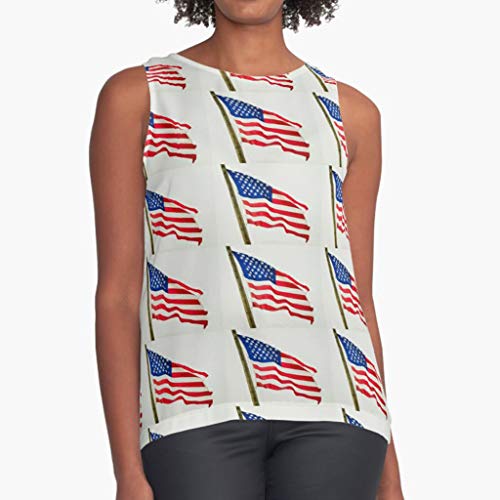 Smdoxi Women's American Flag T-Shirt July 4th Independence Day T-Shirt Loose Sleeveless Tops Patriotic American T-Shirt White
