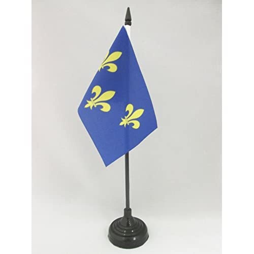 AZ FLAG - Ile-de-France Table Flag 4'' x 6'' - French region of Ile-de-France Office Mini Banner 100% Polyester 15 x 10 cm - Mini Desk Flag with 10'' Pole and Black Plastic Base