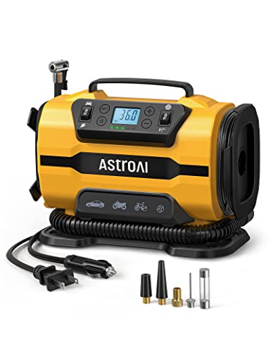 AstroAI Tire Inflator Portable Air Compressor, 12V DC/120V AC Dual Power |