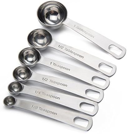 Set of 6 Stainless Steel Measuring Spoons, for Measuring Dry and Liquid Ingredients