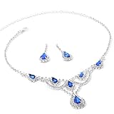 Topwholesalejewel Silver Crystal Drapes with Sapphire Teardrop Accents Necklace & Matching Dangle Earrings Jewelry Set