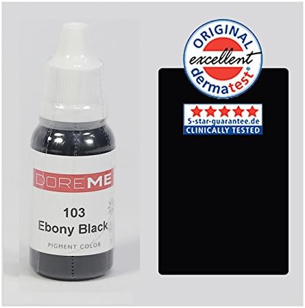 The Elixir Beauty Doreme Professional Permanent Makeup Pigment Tattoo Ink Set Micro Eyeliners, CLINICALLY TESTED, Ebony Black, 1/2 Oz