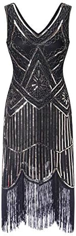 S-3xl 4XL 5XL Women's 1920s Gatsby Cocktail Sequin Beaded V-Neck Fringed Tassels Hem Flapper Dress