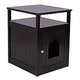 Internet's Best Decorative Cat House & Side Table with Storage Shelf | Cat Home Nightstand | Indoor Pet Crate | Litter Box Enclosure (Espresso)