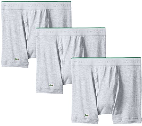 Lacoste Men's 3-Pack Essentials Cotton Boxer Brief, Grey, Large