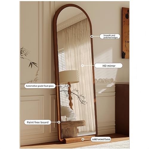 GangQiang Arched Full Length Floor Mirror, Walnut Wood Frame, 155x40cm, Wall Mount or Tilt Stand, for Bedroom, Living Room(Walnut Wood)