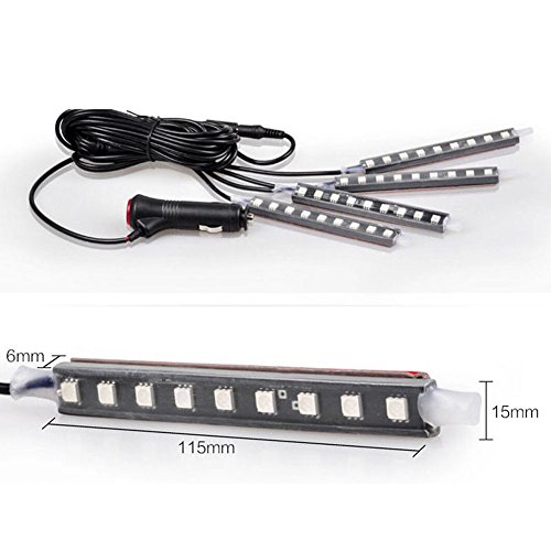 Car LED Strip Light Wireless Remote Control 4pcs 36 LED Multicolor Music Car Interior Lights Under Dash Lighting Waterproof Kit with Sound Active Function, Car Charger Included,DC 12V - Thumbnail 5