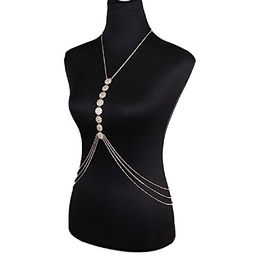 JeVenis Sexy Harness Bikini Bralette Body Chains Crossover Harness Waist Belly Body Chain Necklace (Gold) - Thumbnail 7