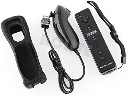 RCLITE 2in1 Built in Motion Plus Remote and Nunchuck Controller with Silicon Case for Nintendo Wii, Wii U and Mini Wii - Black