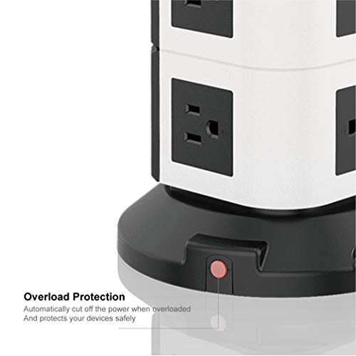 Power Strip Tower SAFEMORE Surge Protector Desktop Charger Station 12 Outlets Multiple Plug Outlet 110V-250V (6.5ft / 2M Long Power Cord) for Small Home, Kitchen and Office Appliance -White +Black - Thumbnail 3
