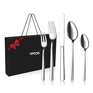 30-Piece Cutlery Set, VPCOK Flatware Set, Stainless Steel Silverware Sets Service for 6 High-Grade Mirror Polished Tableware Utensil Set with Gift Box Perfect Gift