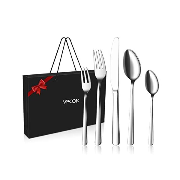 30-Piece Cutlery Set, VPCOK Flatware Set, Stainless Steel Silverware Sets Service for 6 High-Grade Mirror Polished Tableware Utensil Set with Gift Box Perfect Gift