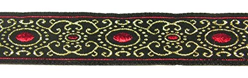 1A-Kurzwaren 16805-swrtgo Brocade Border Woven Ribbon 16 mm Wide Colour: Black/Red/Lurex Gold 10 m
