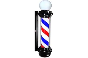 MIUXIU 35-inch Barber Pole Red White Blue Stripes with LED Light,Traditional Barber Pole Outside Barber Shop Rotating Light Sign Light Box Rainproof Hairdressing Salon Save Energy Wall Lamp