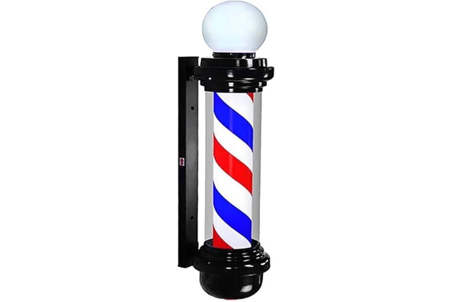 MIUXIU 35-inch Barber Pole Red White Blue Stripes with LED Light,Traditional Barber Pole Outside Barber Shop Rotating Light Sign Light Box Rainproof Hairdressing Salon Save Energy Wall Lamp