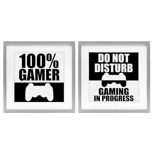 Stupell Industries Competitive Gamer Black & White 2 Piece White Framed Print U…