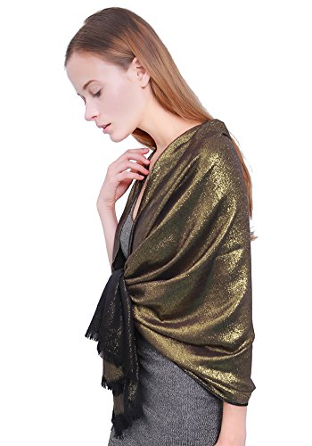 MissShorthair Women's Metallic Soft Pashmina Shawl Wrap Scarf in Solid Colors (Large, Gold)