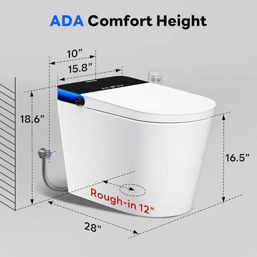 Casta Diva Smart Toilet with Bidet Built in, Auto Open Close, Foot Sensor, 1000 MaP Auto Flushing, ADA Comfort Height, Artistic Lighting, Smart Heated Seat, Foam Dispenser, Tank Built in (CD-U010Max)