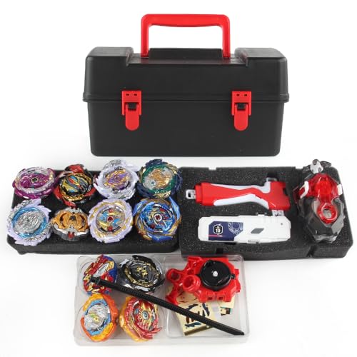 Battling Top Set, Burst Gyro Toys 12 Spinning Tops 2 Launchers Combat Battling Game with Portable Storage Box Gift for Kids Children Boys 649