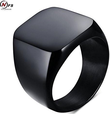 delatcha Jewelry Smooth Silver Tone Gold Tone Black Tone Square Signet Ring Mens Boys 316L Stainless Steel Ring 2 colors US Size 7-12