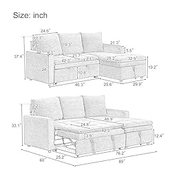 AYOUZ 89" L-Shape Convertible Sleeper Sectional