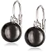 Sterling Silver Black Simulated Shell Pearl and Cubic Zirconia Lever Back Earrings (8mm)