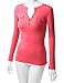 Doublju Womens Long Sleeve Fitted Deep V-Neck Henley T-Shirt