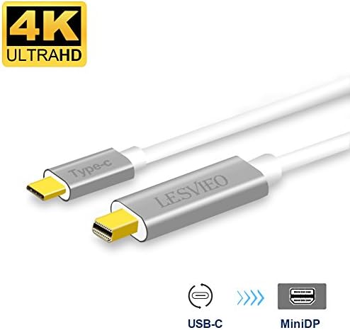 USB-C to Mini Displayport,Lesvieo 4K@60Hz 6FT USB C (Thunderbolt 3) to Mini DP Cable,Male to Male,Only DP Alt Mode,for 2017/2016 MacBook Pro,Chromebook Pixel,Surface Book 2,Samsung Galaxy S8/S8+
