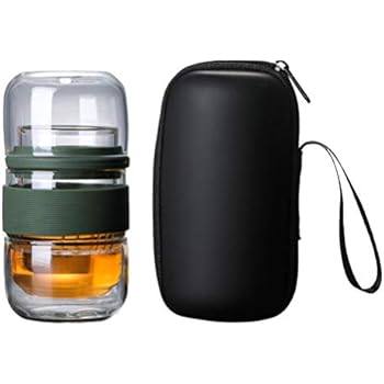 BESTONZON Portable Tea Set with Case，All-in-One Glass Teapot with Infuser，Office Tea Set, Travel Tea Set for Outdoor (Green)