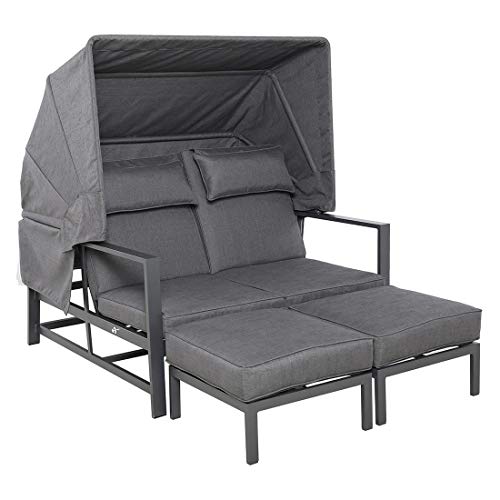 OUTLIV. Daybed Atlanta, mit Dach Doppelliege für Garten & Terrasse, Aluminium & Olefin, Verstellbare Rückenlehne, Abnehmbares Sonnendach, Anthrazit/Grau