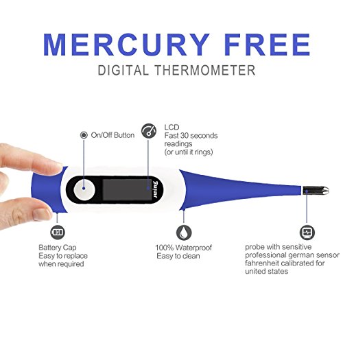 JUNING Digital Medical Thermometer Oral Rectal Temperature 30 Seconds Fast Reading and Accurate Rectal Thermometer for Children and Adults with Fever Indicator