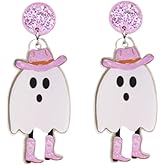 Halloween Cartoon Cute Ghost Dangle Earrings for Women Pink Glitter Acrylic Pumpkin Halloween Festive Costumes Holiday Party Jewelry Gifts