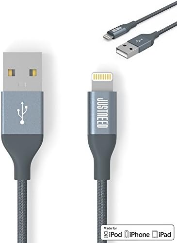 JUSTNEED Apple charging line Nylon Braided Lightning USB Cable, 3.4 Feet for iOS Devices - Grey
