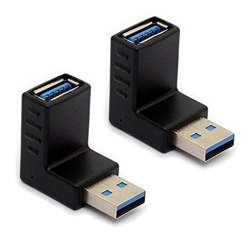 USB 3.0 Adapter 90 Degree Right Angled Gender Changers USB Connector Type A Vertical Male to Female Extender L-shape Plug 2Pcs (DOWN)