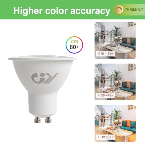 GY GU10 Dimmable LED Bulb, 4.9W 780LM, 3000K Warm White, 120° Wide Beam, Energy Saving, Eye Protection, GU10 LED Bulbs Dimmable, 10 Units (Pack of 1)