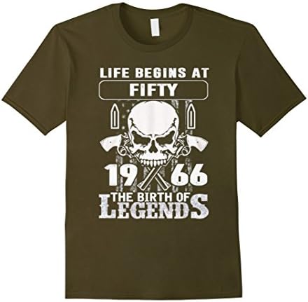 Men's 50th Birthday Gift Made 1966 - Life Begin At Fifty Tshirts Large Olive