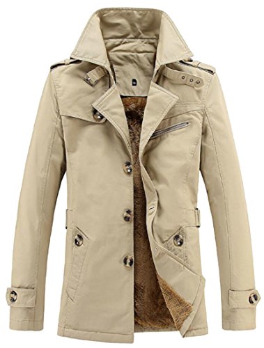 GAGA Men's Winter Fleece Lined Cotton Single-Breasted Long Sleeve Trench Jacket Coat Khaki XXL GAGA Men's Winter Fleece Lined Cotton Single-Breasted Long Sleeve Trench Jacket Coat Khaki XXL