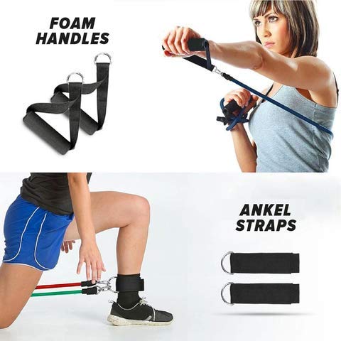 Resistance Bands Set for Workout Bands, Full Kit of Exercise Bands, 11 Piece Includes Door Anchor, Handles, Carrying Bag, and Ankle Straps.