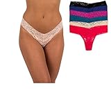 Sexy Basics Women's 6 Pack Tonia Stretch Lace Thong Pantys (XL/8, 6 Pack- Rose/Red/Teal/ Purple /Blue/ Black)