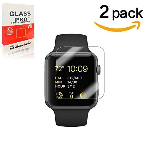 38mm Apple Watch Screen Protector for Series 1, 2 & 3, WANGCL Premium Anti-Scratch Tempered Glass Screen Protector [2PACK] [Only Covers The Flat Area]