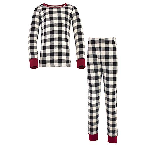 Touched by Nature unisex child Organic Cotton Tight-fit Pajama Set, Black Plaid…