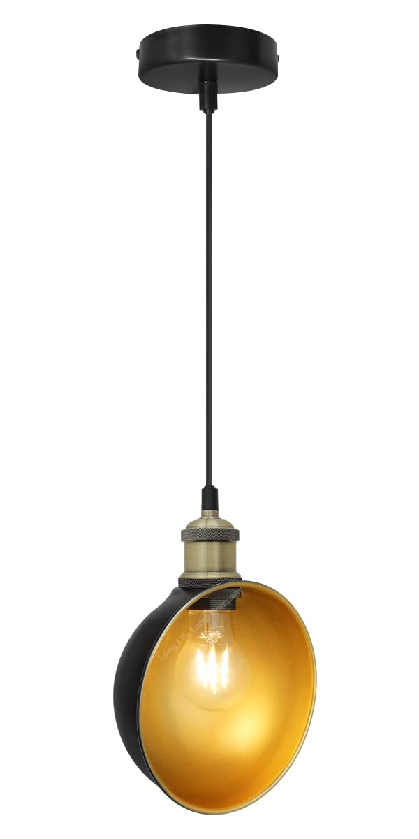 Vintage Brass Pendant Light Industrial Ceiling Lamp Shade Black Metal H3017-F
