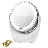 Spaire Vanity Makeup Mirror LED Light 5X/1X Magnification 360° Rotation Battery Operated Double-Sided Travel Mirror for Beauty, Travel, Skin Care