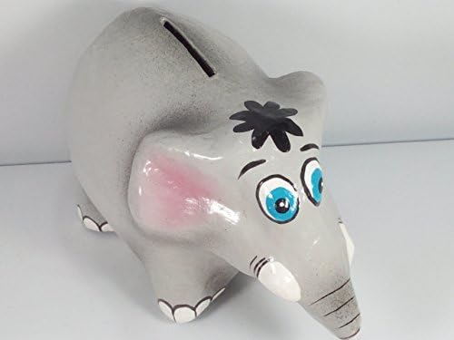 TeeNoi Elephant Piggy Bank Paper Mache Animal Figurine Miniature Handmade Home Decor Gifts Art for Kids Action Figure